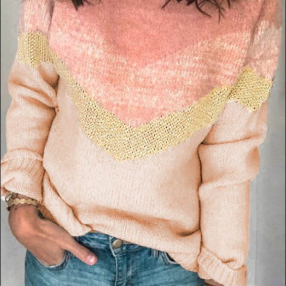 3/$70 HP VTG INSPIRED Pink V Colorblock Sweater - Picture 3 of 6